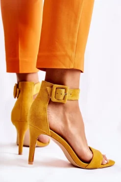 Outlet Boto Damskie Zamszowe Sandały Na Szpilce Żółte Marconi