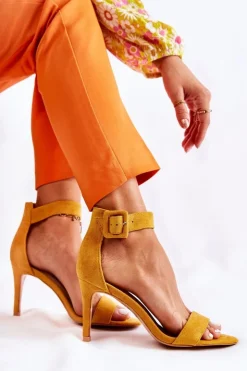 Outlet Boto Damskie Zamszowe Sandały Na Szpilce Żółte Marconi