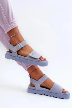 Big Star Shoes Sandały Big Star|Sandały Płaskie*Damskie Zamszowe Sandały Na Platformie Big Star NN274706 e Niebieski