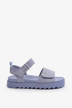 Big Star Shoes Sandały Big Star|Sandały Płaskie*Damskie Zamszowe Sandały Na Platformie Big Star NN274706 e Niebieski