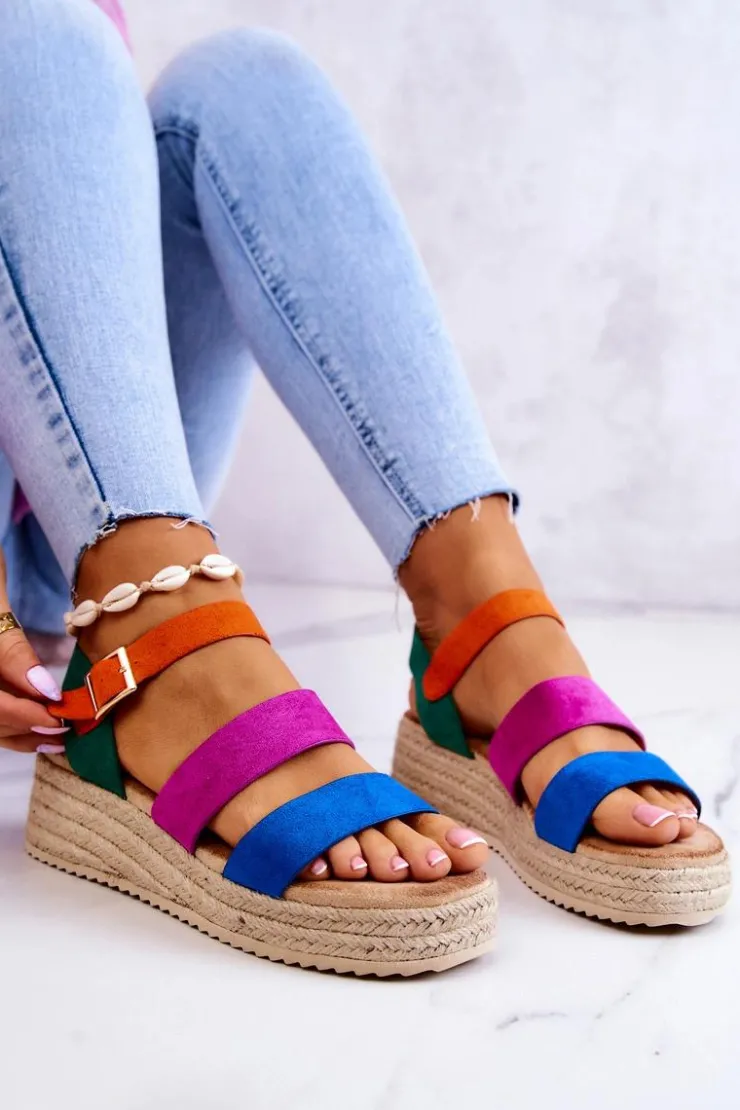 Boto Sandały Na Koturnie*Damskie Zamszowe Sandały Na Sprzączkę Multikolor Corestra