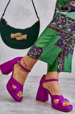 Damskie Boto Damskie Zamszowe Sandały Na Obcasie Lewski Shoes 3221 Fuksja