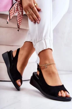 Hot Buty damskie Vinceza Damskie Zamszowe Sandały Na Sprzączkę Czarne Camille