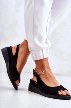 Hot Buty damskie Vinceza Damskie Zamszowe Sandały Na Sprzączkę Czarne Camille