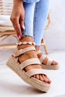 Damskie Boto Damskie Zamszowe Sandały Na Sprzączkę Beżowe Corestra