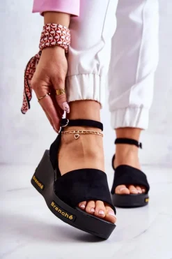 Buty damskie Vinceza Sandały Na Koturnie*Damskie Zamszowe Sandały Na Koturnie Czarne Cortena