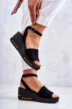 Buty damskie Vinceza Sandały Na Koturnie*Damskie Zamszowe Sandały Na Koturnie Czarne Cortena