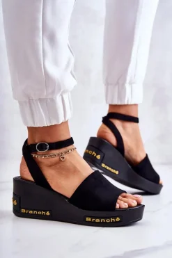 Buty damskie Vinceza Sandały Na Koturnie*Damskie Zamszowe Sandały Na Koturnie Czarne Cortena