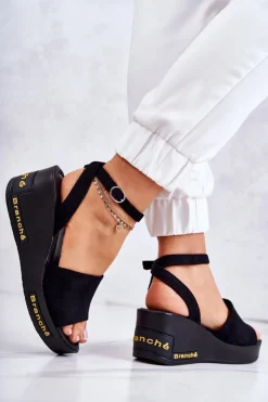 Buty damskie Vinceza Sandały Na Koturnie*Damskie Zamszowe Sandały Na Koturnie Czarne Cortena