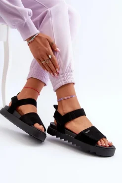 Clearance Big Star Shoes Damskie Zamszowe Sandały Na Platformie Big Star NN274700 Czarne Czarny