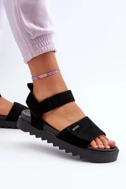 Clearance Big Star Shoes Damskie Zamszowe Sandały Na Platformie Big Star NN274700 Czarne Czarny