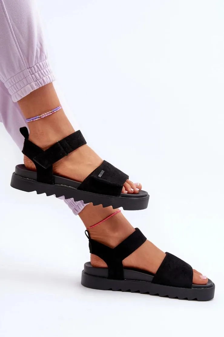 Clearance Big Star Shoes Damskie Zamszowe Sandały Na Platformie Big Star NN274700 Czarne Czarny