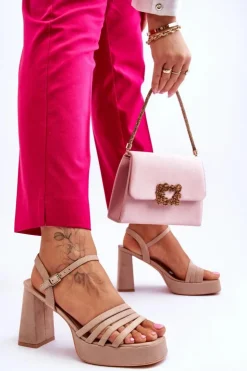 Boto Sandały Na Obcasie*Damskie Zamszowe Sandały Na Obcasie I Platformie Beżowe Verda Beżowy