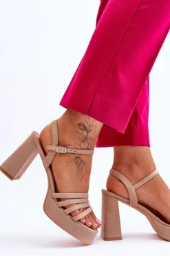 Boto Sandały Na Obcasie*Damskie Zamszowe Sandały Na Obcasie I Platformie Beżowe Verda Beżowy