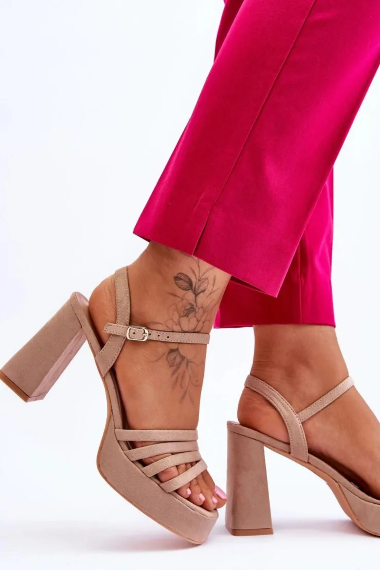 Boto Sandały Na Obcasie*Damskie Zamszowe Sandały Na Obcasie I Platformie Beżowe Verda Beżowy