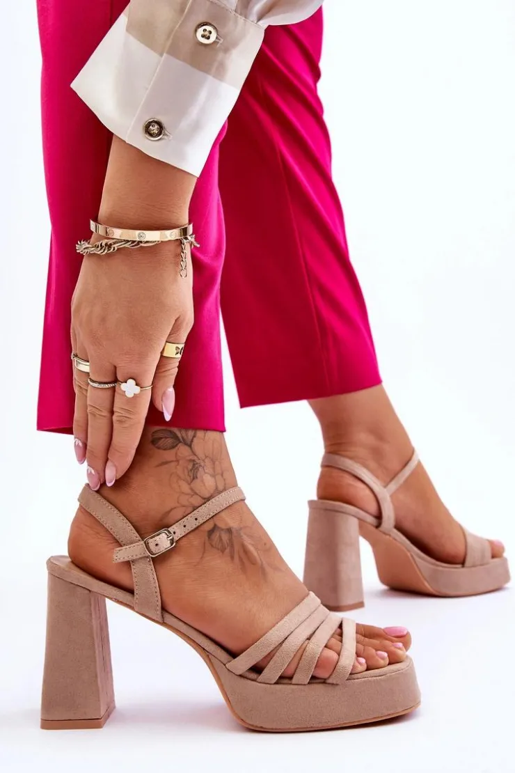 Boto Sandały Na Obcasie*Damskie Zamszowe Sandały Na Obcasie I Platformie Beżowe Verda Beżowy