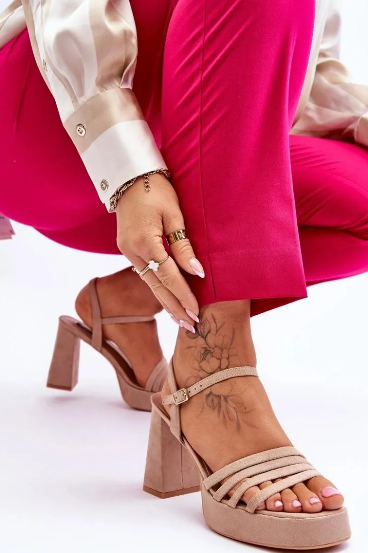 Boto Sandały Na Obcasie*Damskie Zamszowe Sandały Na Obcasie I Platformie Beżowe Verda Beżowy