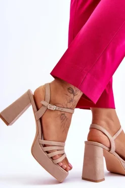 Boto Sandały Na Obcasie*Damskie Zamszowe Sandały Na Obcasie I Platformie Beżowe Verda Beżowy