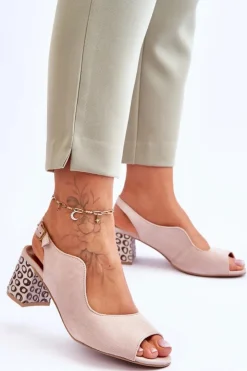 Damskie Maciejka Damskie Zamszowe Sandały Na Słupku 05870-04 Beżowe