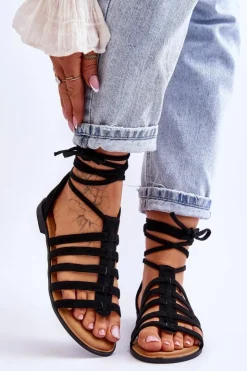 Sale Boto Damskie Zamszowe Sandały Rzymianki Czarne Sempre