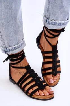 Sale Boto Damskie Zamszowe Sandały Rzymianki Czarne Sempre