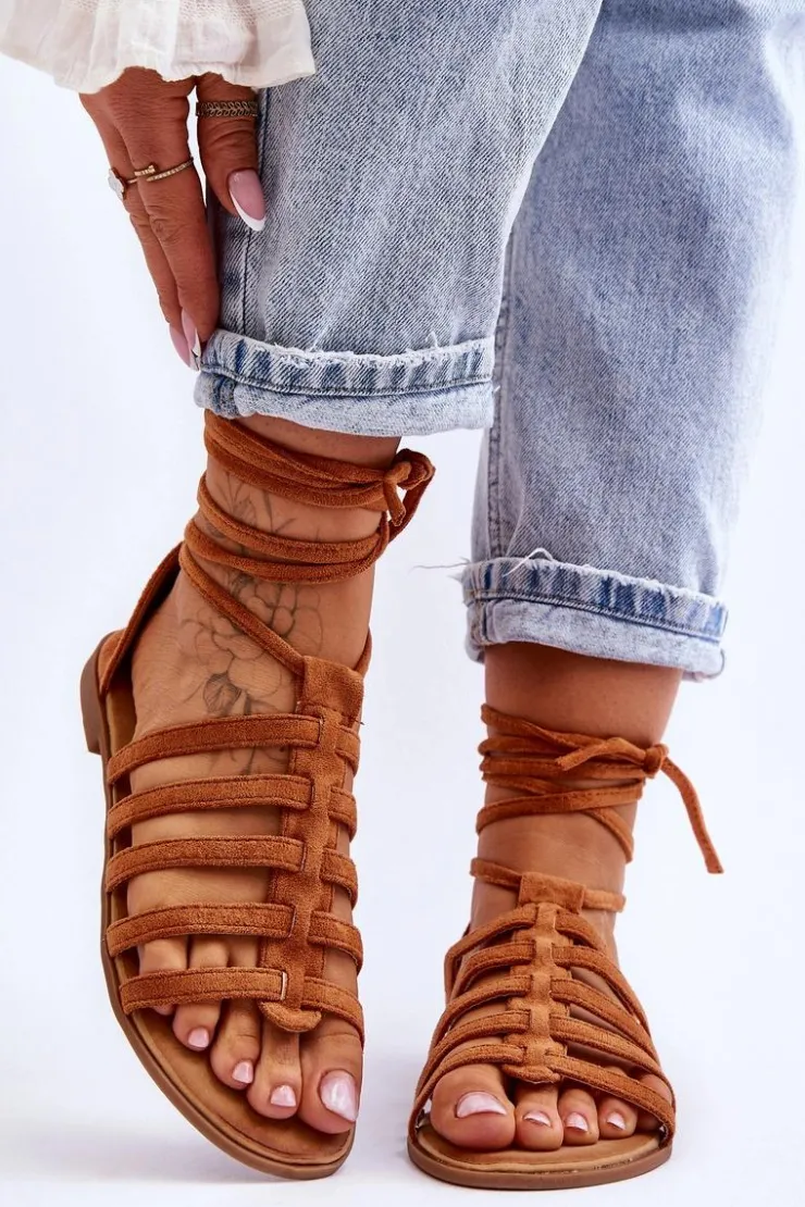 Damskie Boto Damskie Zamszowe Sandały Rzymianki Camel Sempre