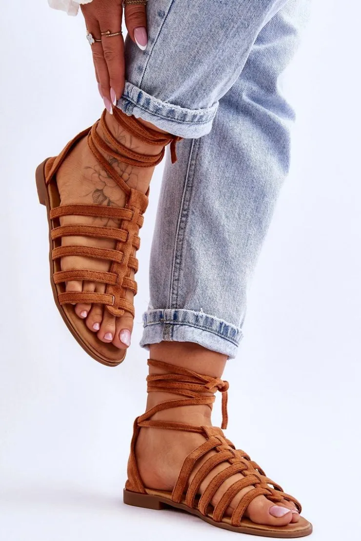 Damskie Boto Damskie Zamszowe Sandały Rzymianki Camel Sempre