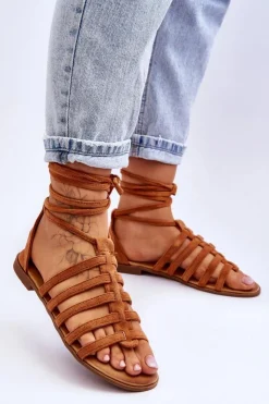 Damskie Boto Damskie Zamszowe Sandały Rzymianki Camel Sempre