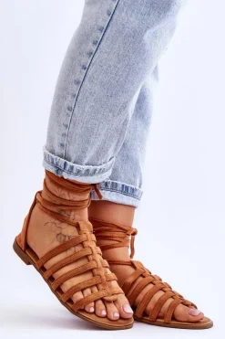 Damskie Boto Damskie Zamszowe Sandały Rzymianki Camel Sempre