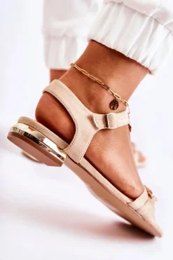 Buty damskie Vinceza Sandały Płaskie*Damskie Zamszowe Sandały Z Łańcuchem Beżowe Norine