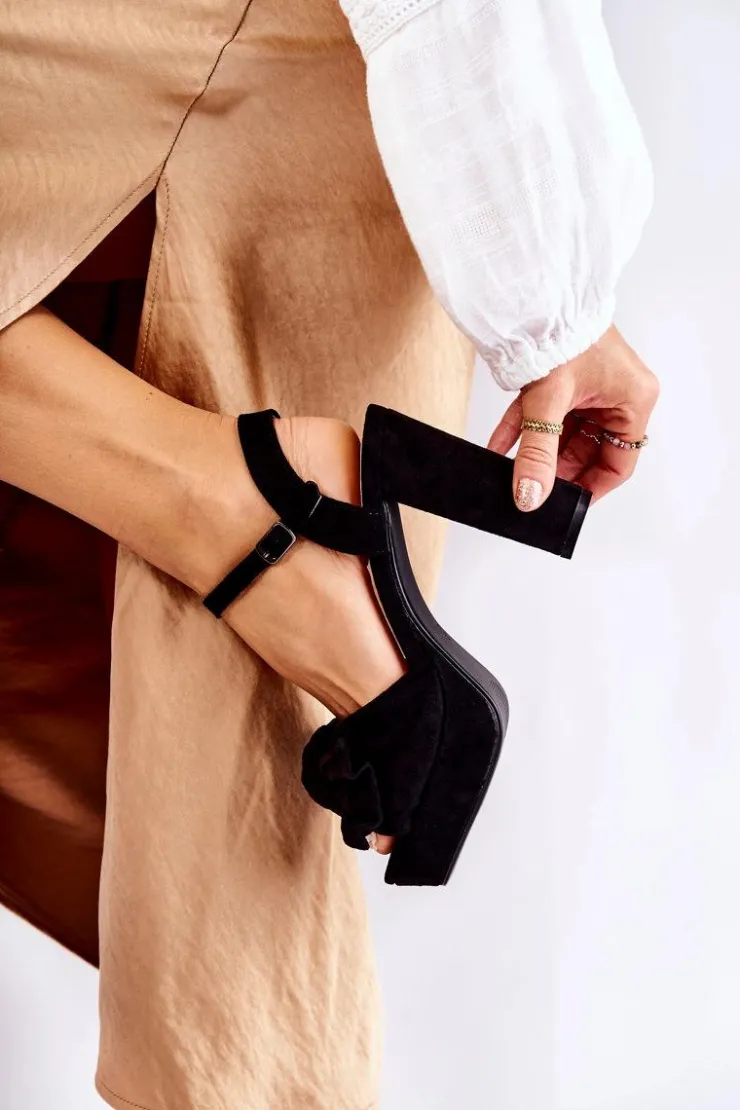 Damskie Boto Damskie Zamszowe Sandały Z Kokardą Czarne Reina