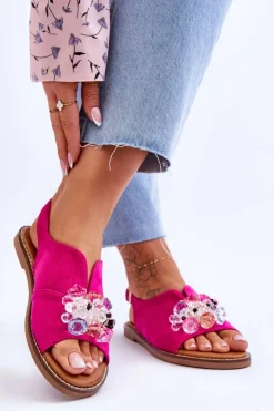 Buty damskie Vinceza Sandały Płaskie*Damskie Zamszowe Sandały Z Kamieniami Fuksja Mersea