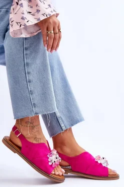 Buty damskie Vinceza Sandały Płaskie*Damskie Zamszowe Sandały Z Kamieniami Fuksja Mersea