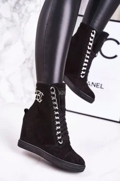 Damskie Boto Damskie Zamszowe Sneakersy BOOCI 2222/066/s Srebrny Łańcuch Czarne