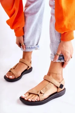 Damskie Boto Damskie Zamszowe Sportowe Sandały Ciemnobeżowe Harris