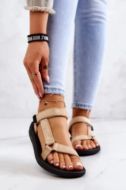 Boto Sandały Płaskie*Damskie Zamszowe Sportowe Sandały Beżowe Harris