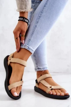 Boto Sandały Płaskie*Damskie Zamszowe Sportowe Sandały Beżowe Harris