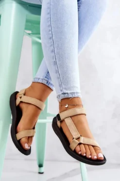 Boto Sandały Płaskie*Damskie Zamszowe Sportowe Sandały Beżowe Harris