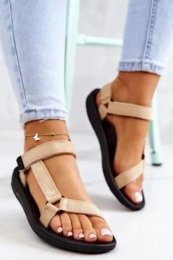 Boto Sandały Płaskie*Damskie Zamszowe Sportowe Sandały Beżowe Harris