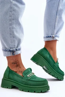 Sale Boto Damskie Zamszowe Wsuwane Mokasyny Zielone Pure Love