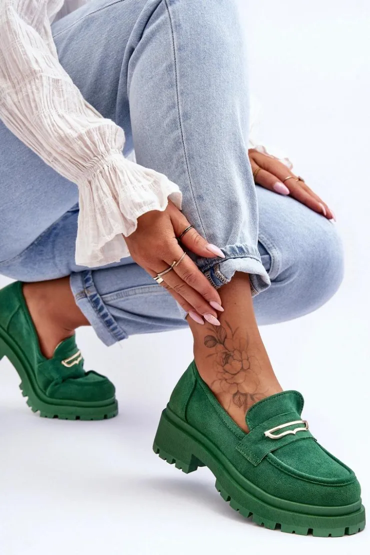 Sale Boto Damskie Zamszowe Wsuwane Mokasyny Zielone Pure Love