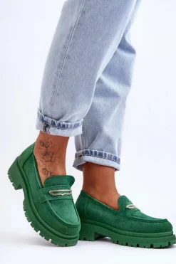 Sale Boto Damskie Zamszowe Wsuwane Mokasyny Zielone Pure Love