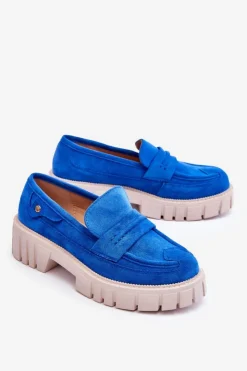 Boto Mokasyny Damskie Zamszowe*Damskie Zamszowe Wsuwane Półbuty Niebieskie Fiorell