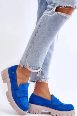 Boto Mokasyny Damskie Zamszowe*Damskie Zamszowe Wsuwane Półbuty Niebieskie Fiorell