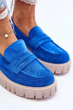 Boto Mokasyny Damskie Zamszowe*Damskie Zamszowe Wsuwane Półbuty Niebieskie Fiorell