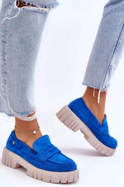 Boto Mokasyny Damskie Zamszowe*Damskie Zamszowe Wsuwane Półbuty Niebieskie Fiorell