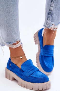 Boto Mokasyny Damskie Zamszowe*Damskie Zamszowe Wsuwane Półbuty Niebieskie Fiorell