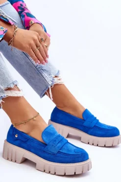 Boto Mokasyny Damskie Zamszowe*Damskie Zamszowe Wsuwane Półbuty Niebieskie Fiorell