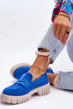 Boto Mokasyny Damskie Zamszowe*Damskie Zamszowe Wsuwane Półbuty Niebieskie Fiorell