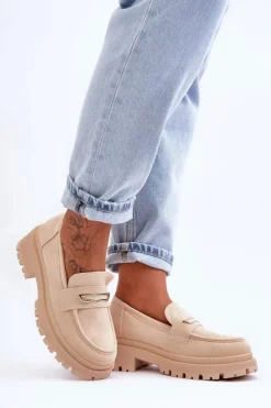 Boto Mokasyny Na Platformie|Mokasyny Damskie Zamszowe*Damskie Zamszowe Wsuwane Mokasyny Beżowe Pure Love